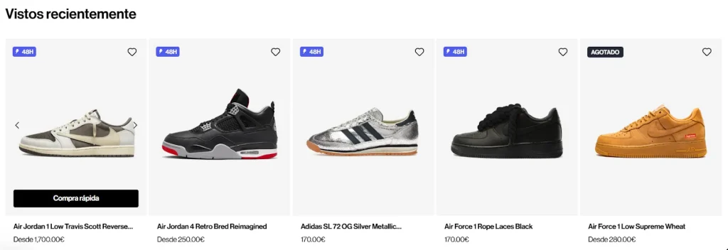 Captura de pantalla ecommerce online de zapatillas