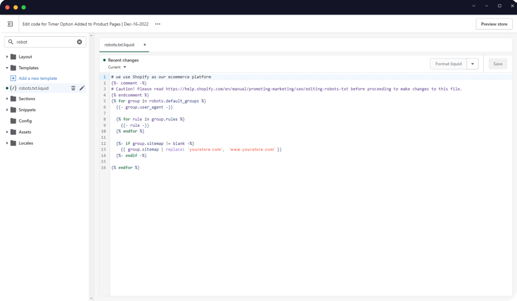 Editor de robots en Shopify
